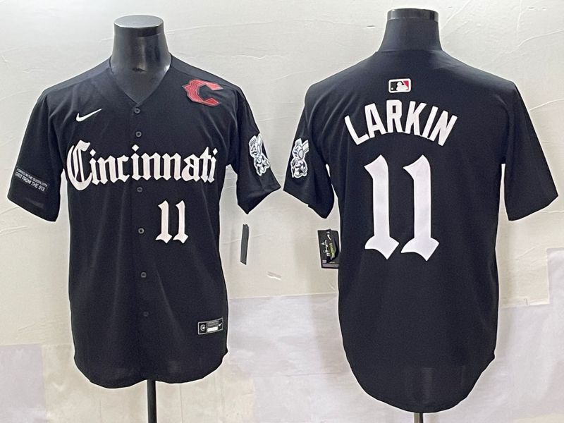 Men 2025 Cincinnati Reds #11 Larkin Black Five generations Joint Name Nike MLB Jersey style 13
